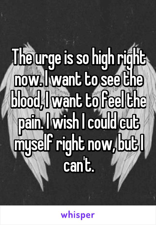 The urge is so high right now. I want to see the blood, I want to feel the pain. I wish I could cut myself right now, but I can't.