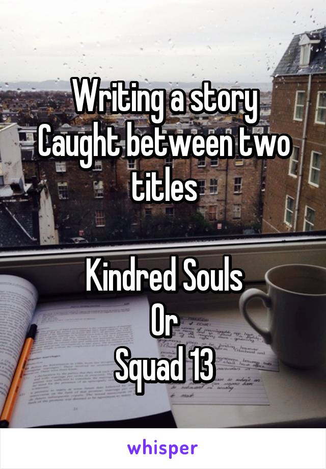 Writing a story
Caught between two titles

Kindred Souls
Or
Squad 13