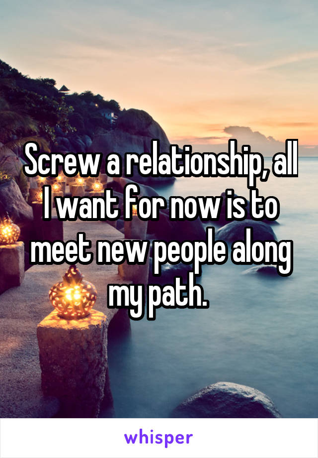 Screw a relationship, all I want for now is to meet new people along my path. 