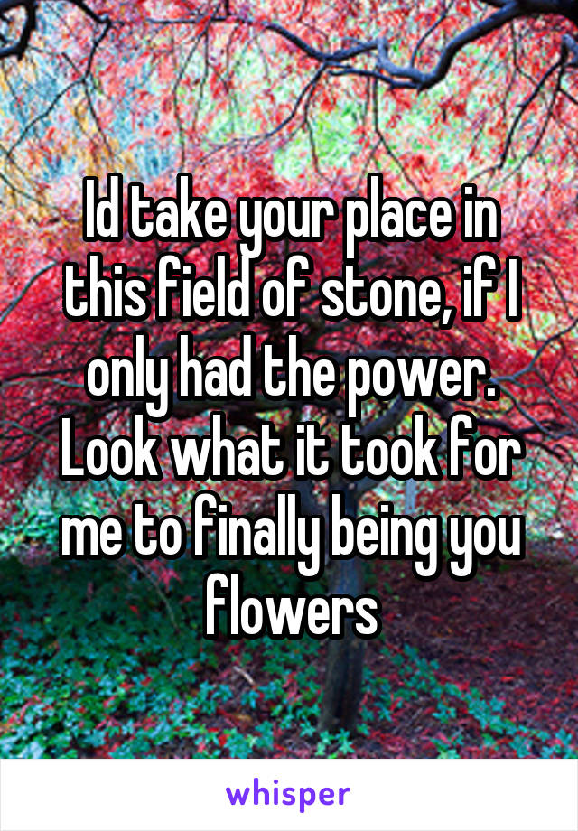 Id take your place in this field of stone, if I only had the power. Look what it took for me to finally being you flowers