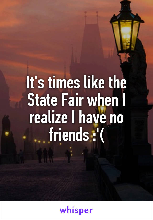 It's times like the State Fair when I realize I have no friends :'(