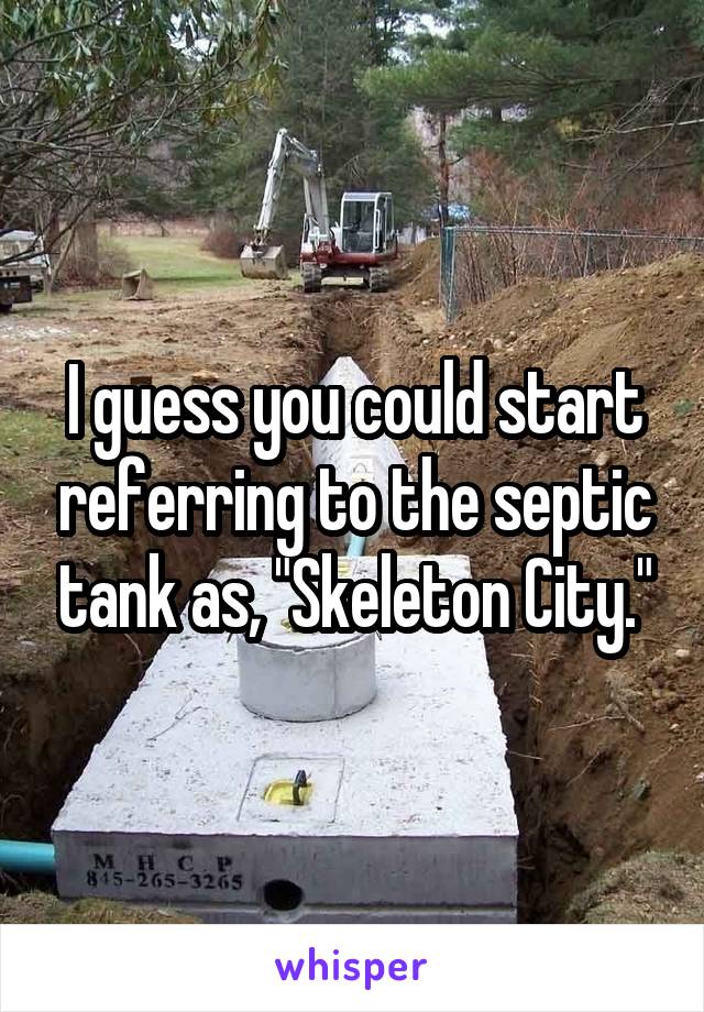 I guess you could start referring to the septic tank as, "Skeleton City."