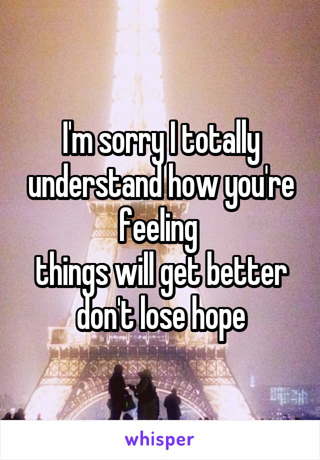 I'm sorry I totally understand how you're feeling 
things will get better don't lose hope