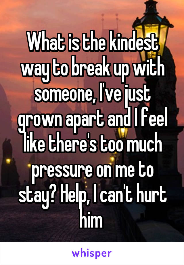 What is the kindest way to break up with someone, I've just grown apart and I feel like there's too much pressure on me to stay? Help, I can't hurt him 