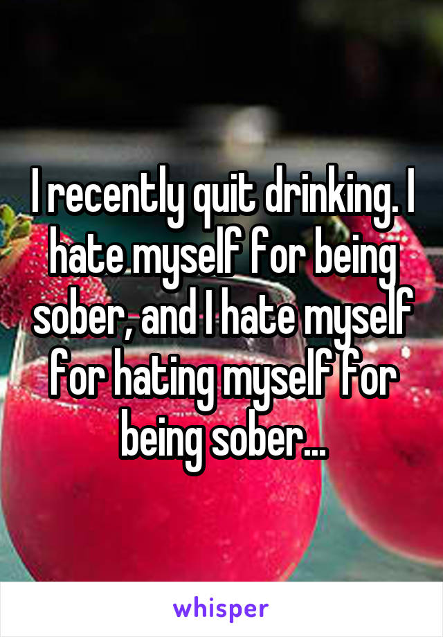 I recently quit drinking. I hate myself for being sober, and I hate myself for hating myself for being sober...