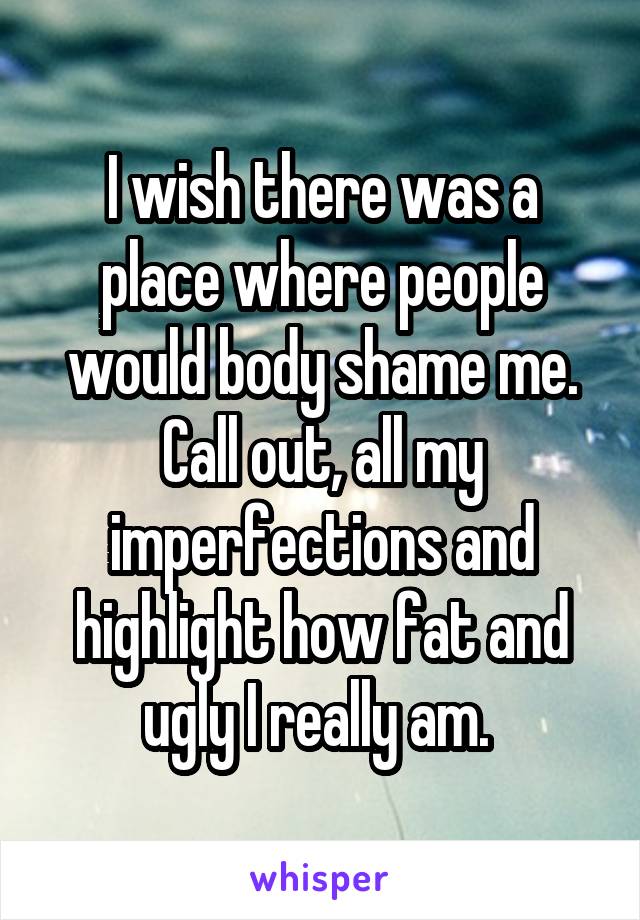 I wish there was a place where people would body shame me. Call out, all my imperfections and highlight how fat and ugly I really am. 