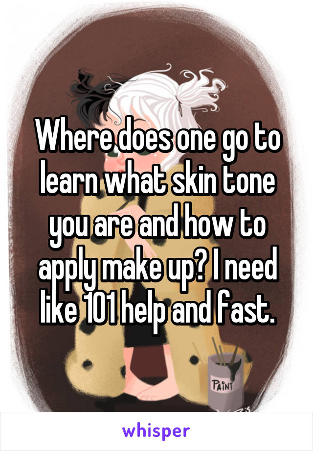 Where does one go to learn what skin tone you are and how to apply make up? I need like 101 help and fast.