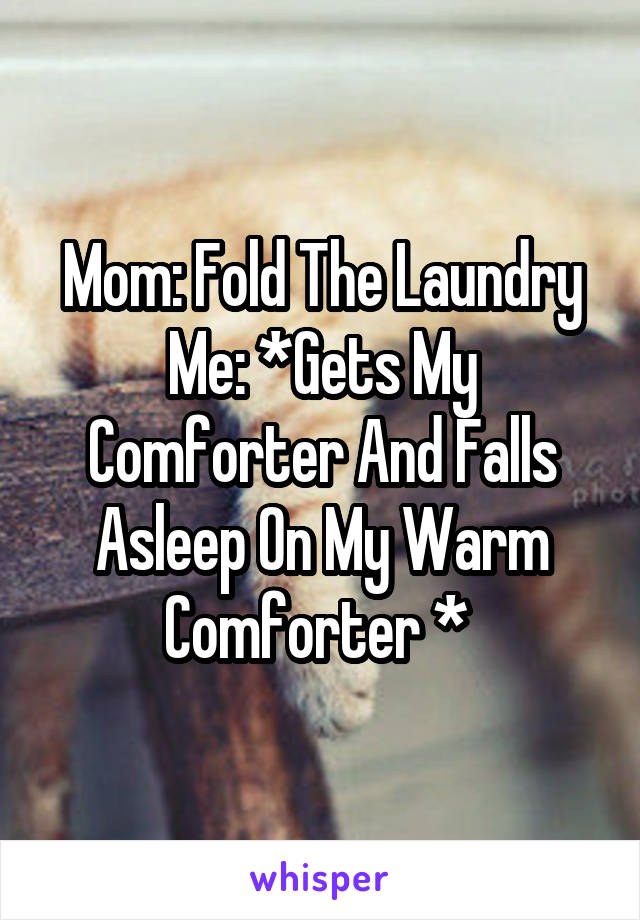 Mom: Fold The Laundry
Me: *Gets My Comforter And Falls Asleep On My Warm Comforter * 