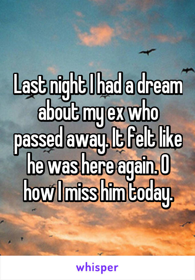 Last night I had a dream about my ex who passed away. It felt like he was here again. O how I miss him today.