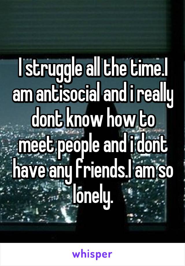 I struggle all the time.I am antisocial and i really dont know how to meet people and i dont have any friends.I am so lonely.