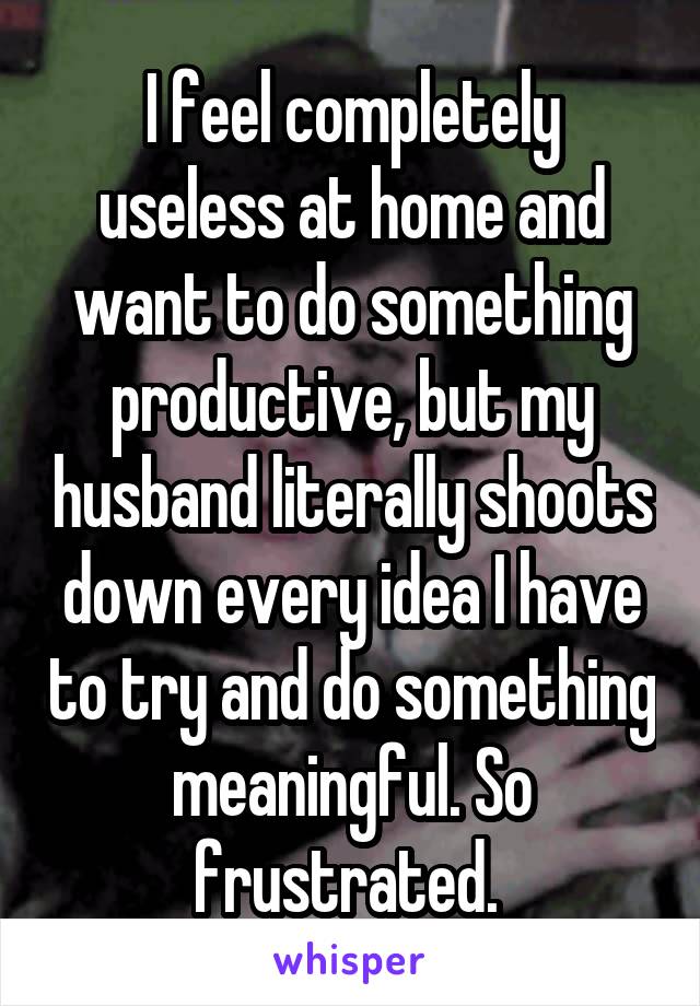 I feel completely useless at home and want to do something productive, but my husband literally shoots down every idea I have to try and do something meaningful. So frustrated. 