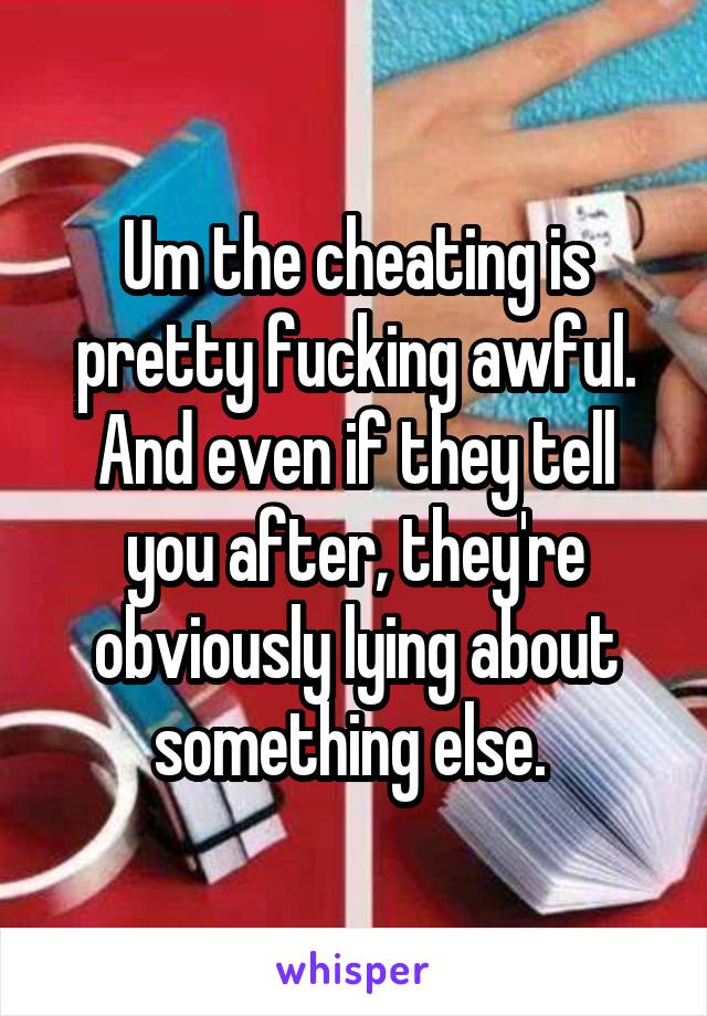 Um the cheating is pretty fucking awful. And even if they tell you after, they're obviously lying about something else. 