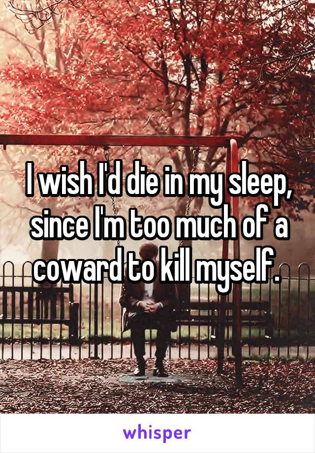 I wish I'd die in my sleep, since I'm too much of a coward to kill myself. 