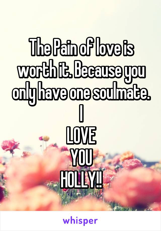 The Pain of love is worth it. Because you only have one soulmate. I
LOVE
YOU
HOLLY!!