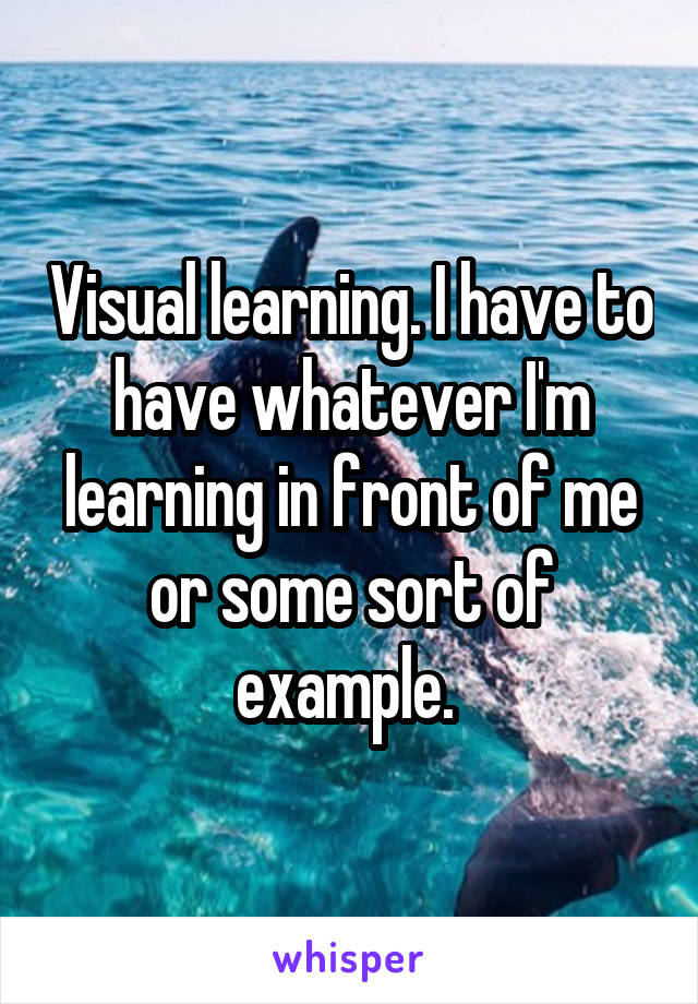 Visual learning. I have to have whatever I'm learning in front of me or some sort of example. 