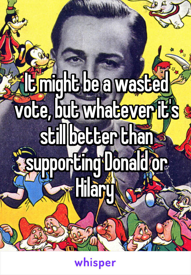 It might be a wasted vote, but whatever it's still better than supporting Donald or Hilary 