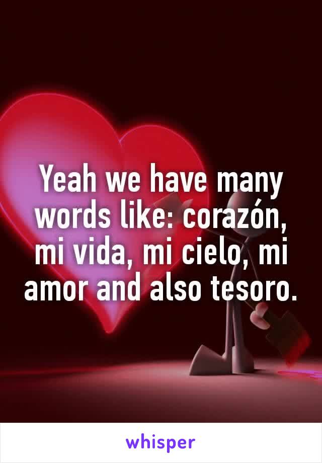 Yeah we have many words like: corazón, mi vida, mi cielo, mi amor and also tesoro.