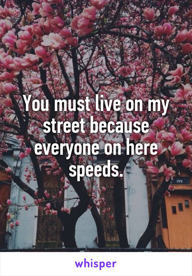 You must live on my street because everyone on here speeds.