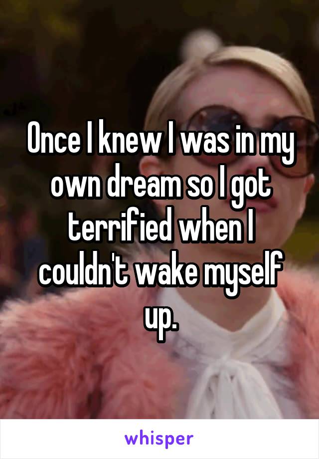 Once I knew I was in my own dream so I got terrified when I couldn't wake myself up.