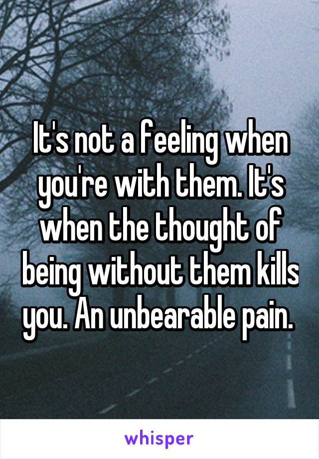 It's not a feeling when you're with them. It's when the thought of being without them kills you. An unbearable pain. 