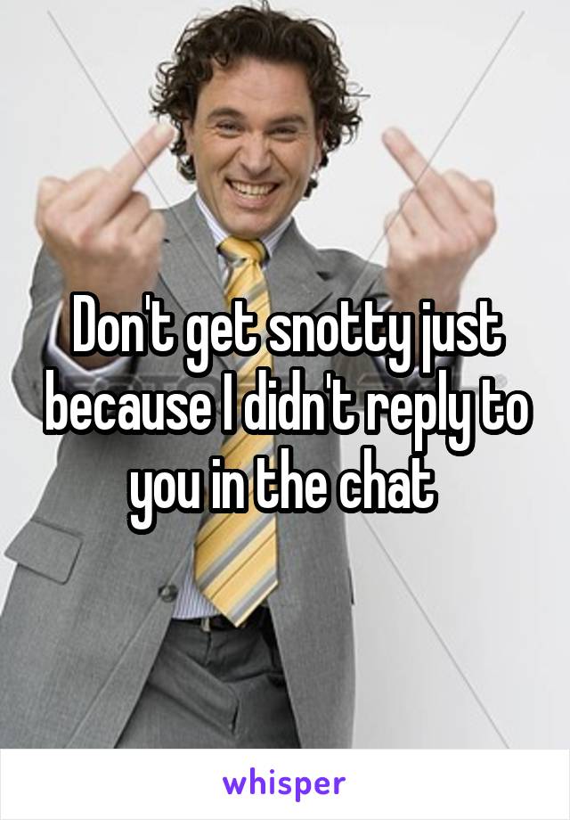 Don't get snotty just because I didn't reply to you in the chat 