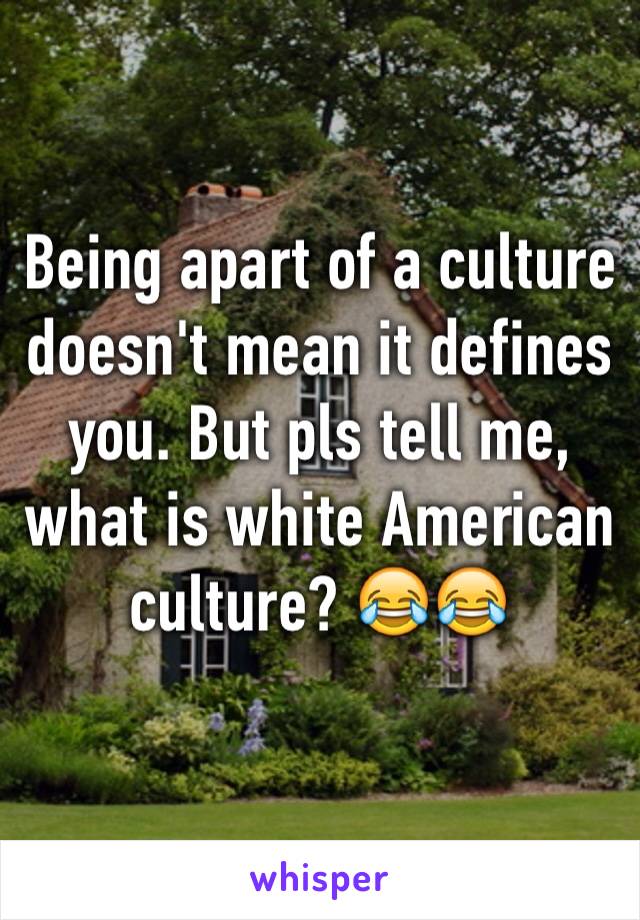 Being apart of a culture doesn't mean it defines you. But pls tell me, what is white American culture? 😂😂