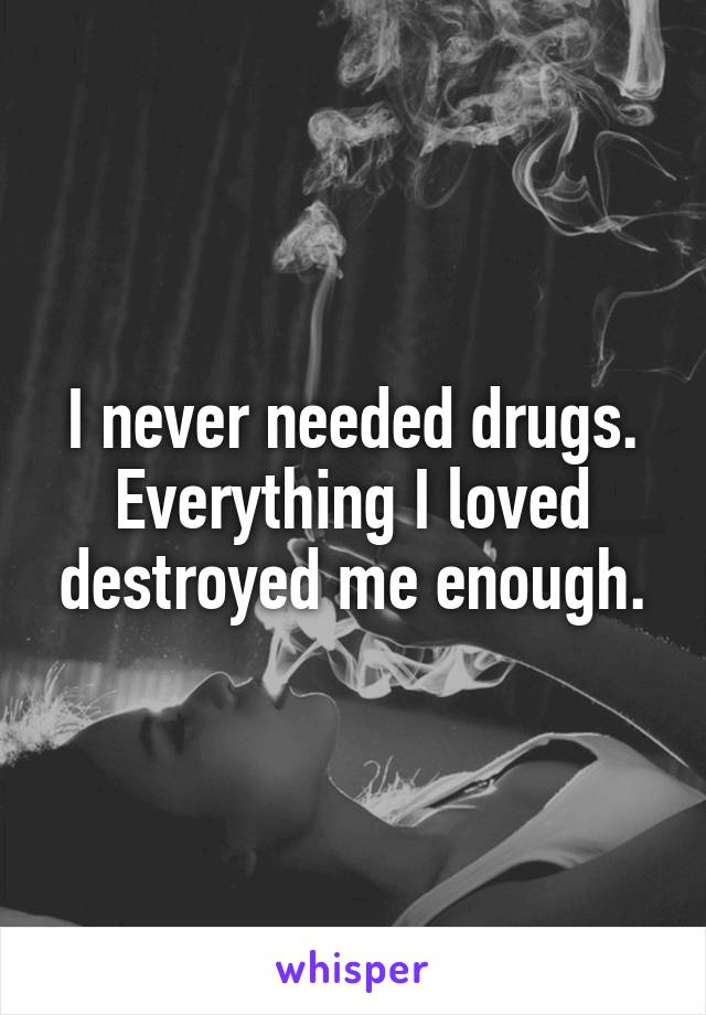 I never needed drugs. Everything I loved destroyed me enough.