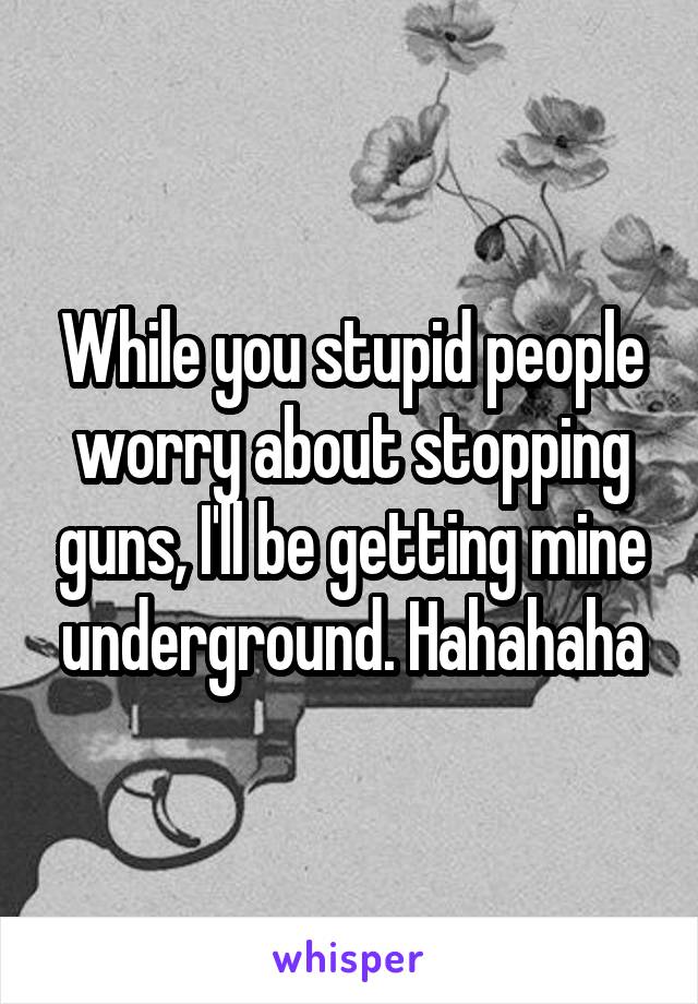 While you stupid people worry about stopping guns, I'll be getting mine underground. Hahahaha