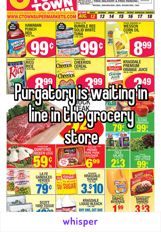 Purgatory is waiting in line in the grocery store