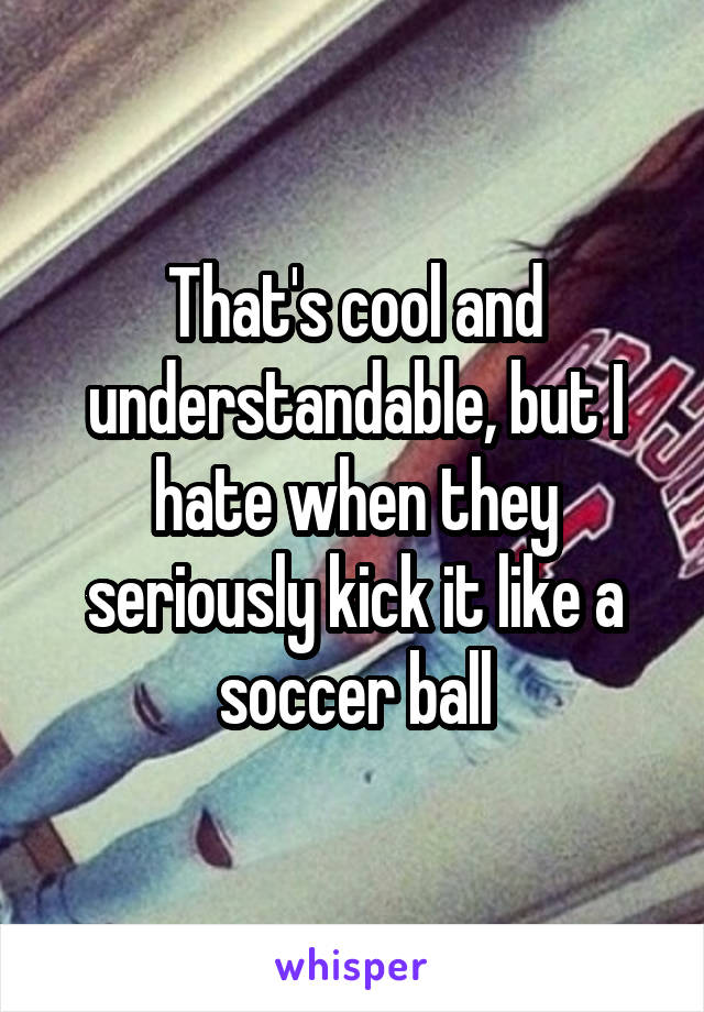 That's cool and understandable, but I hate when they seriously kick it like a soccer ball