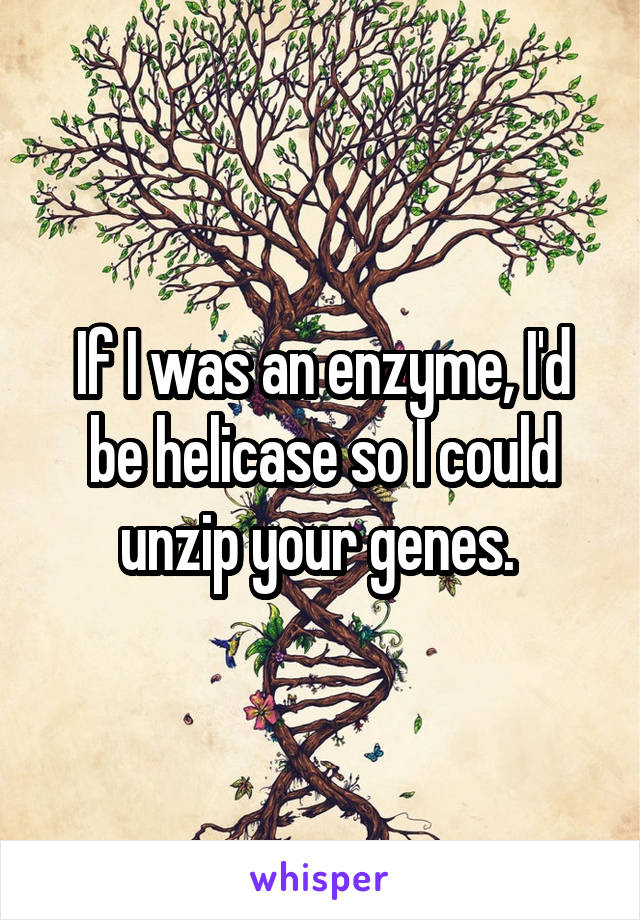 If I was an enzyme, I'd be helicase so I could unzip your genes. 