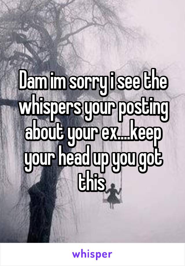 Dam im sorry i see the whispers your posting about your ex....keep your head up you got this 