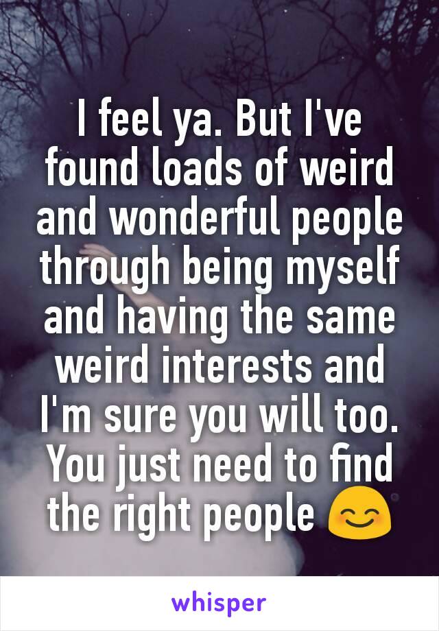 I feel ya. But I've found loads of weird and wonderful people through being myself and having the same weird interests and I'm sure you will too. You just need to find the right people 😊