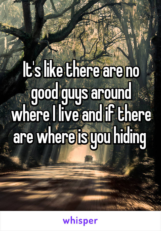 It's like there are no good guys around where I live and if there are where is you hiding 
