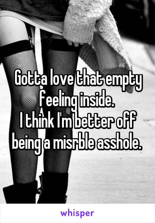 Gotta love that empty feeling inside. 
I think I'm better off being a misrble asshole. 