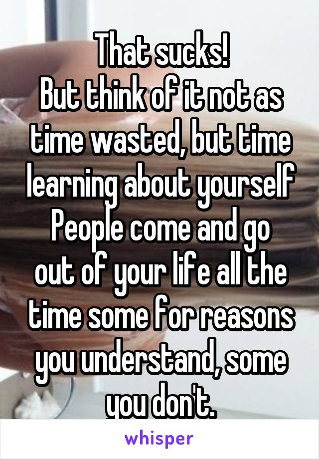 That sucks!
But think of it not as time wasted, but time learning about yourself
People come and go out of your life all the time some for reasons you understand, some you don't.