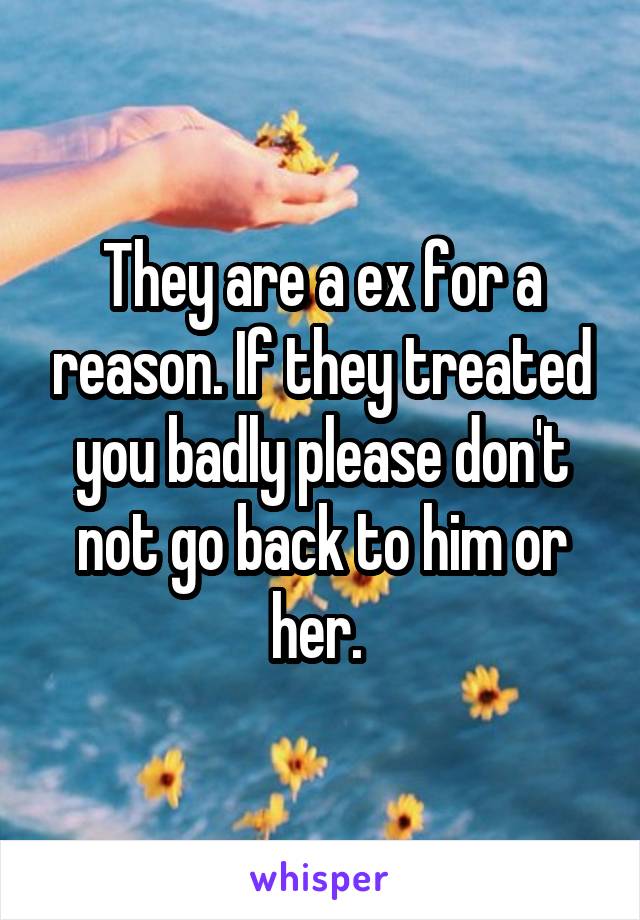 They are a ex for a reason. If they treated you badly please don't not go back to him or her. 