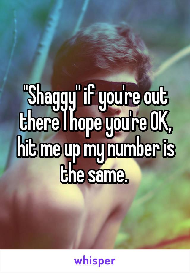 "Shaggy" if you're out there I hope you're OK, hit me up my number is the same. 