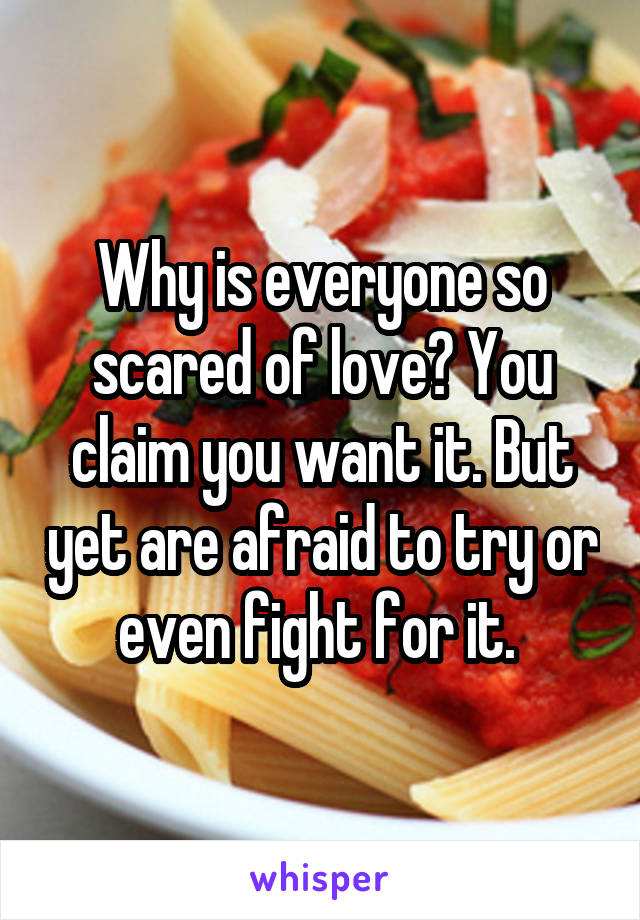 Why is everyone so scared of love? You claim you want it. But yet are afraid to try or even fight for it. 