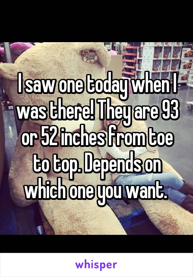 I saw one today when I was there! They are 93 or 52 inches from toe to top. Depends on which one you want. 