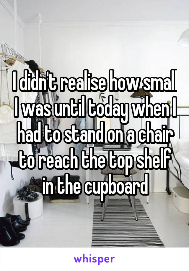 I didn't realise how small I was until today when I had to stand on a chair to reach the top shelf in the cupboard