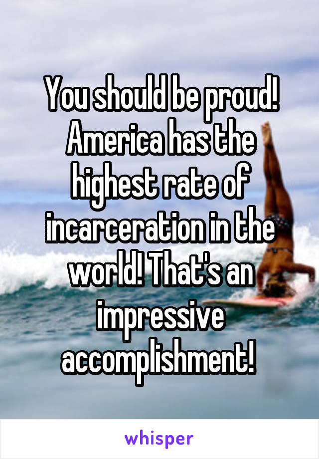 You should be proud! America has the highest rate of incarceration in the world! That's an impressive accomplishment! 