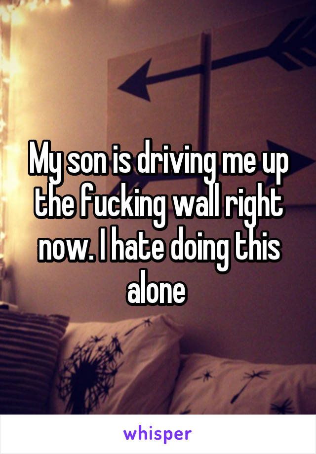 My son is driving me up the fucking wall right now. I hate doing this alone 