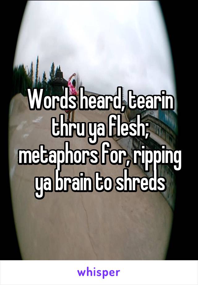 Words heard, tearin thru ya flesh; metaphors for, ripping ya brain to shreds