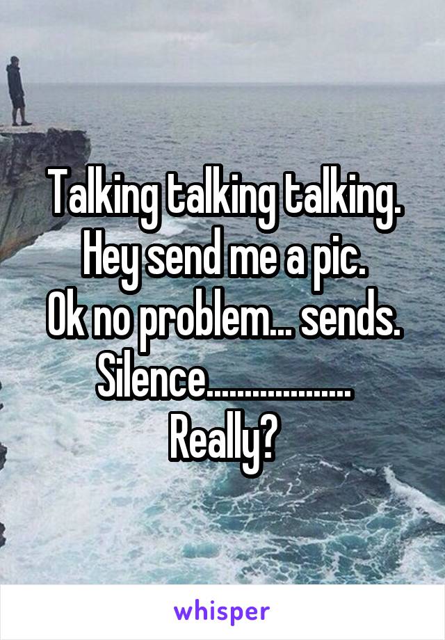 Talking talking talking.
Hey send me a pic.
Ok no problem... sends.
Silence...................
Really?