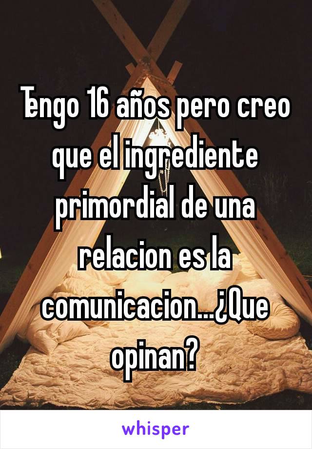 Tengo 16 años pero creo que el ingrediente primordial de una relacion es la comunicacion...¿Que opinan?