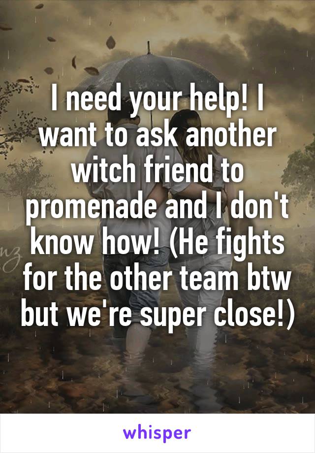 I need your help! I want to ask another witch friend to promenade and I don't know how! (He fights for the other team btw but we're super close!) 