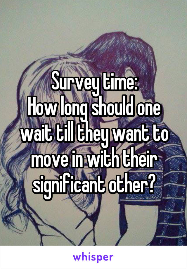 Survey time:
How long should one wait till they want to move in with their significant other?