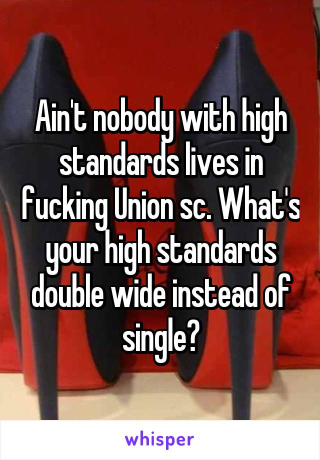 Ain't nobody with high standards lives in fucking Union sc. What's your high standards double wide instead of single?