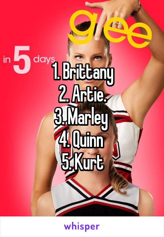 1. Brittany
2. Artie.
3. Marley 
4. Quinn 
5. Kurt